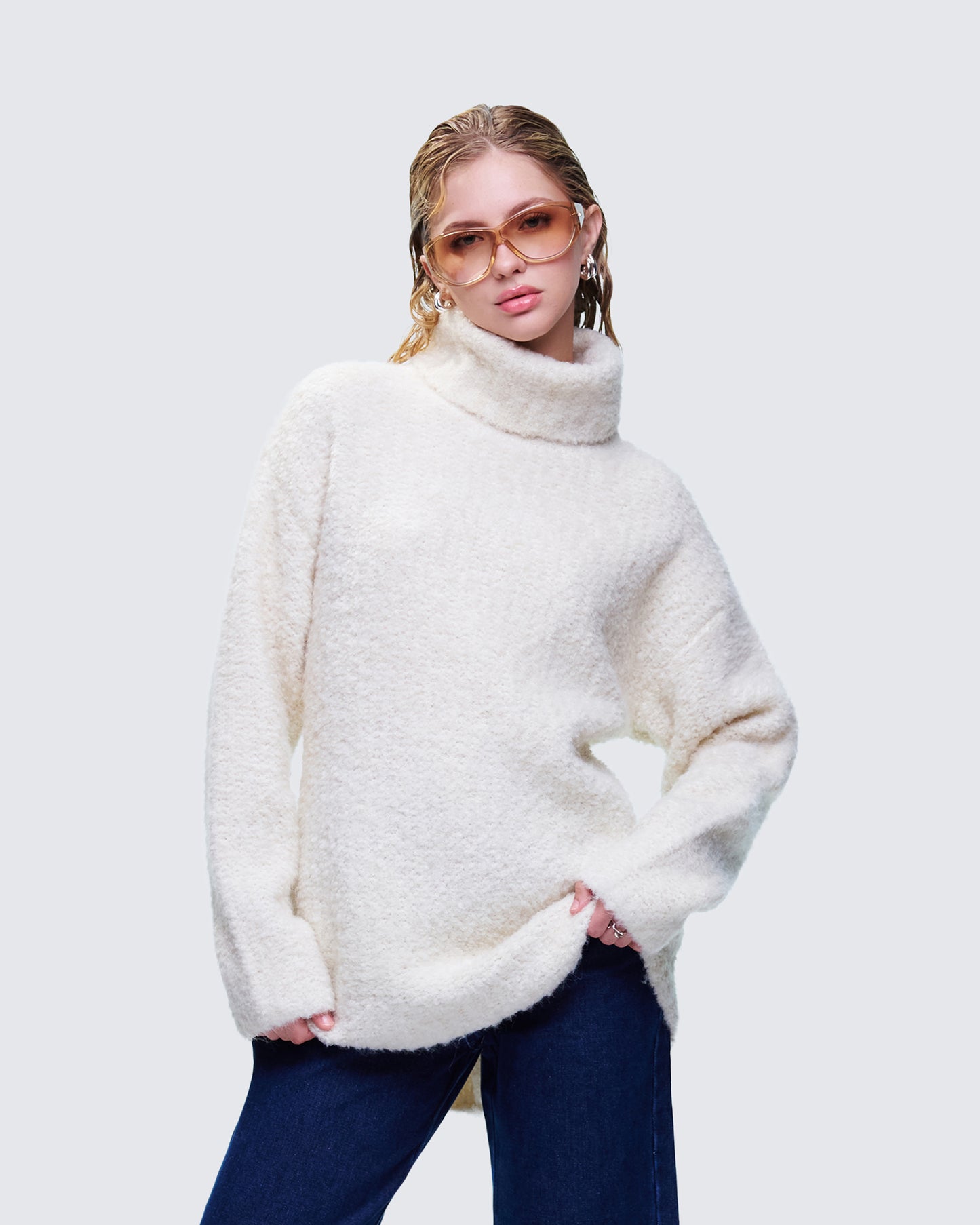 Dorinda Cream Oversized Turtleneck Sweater