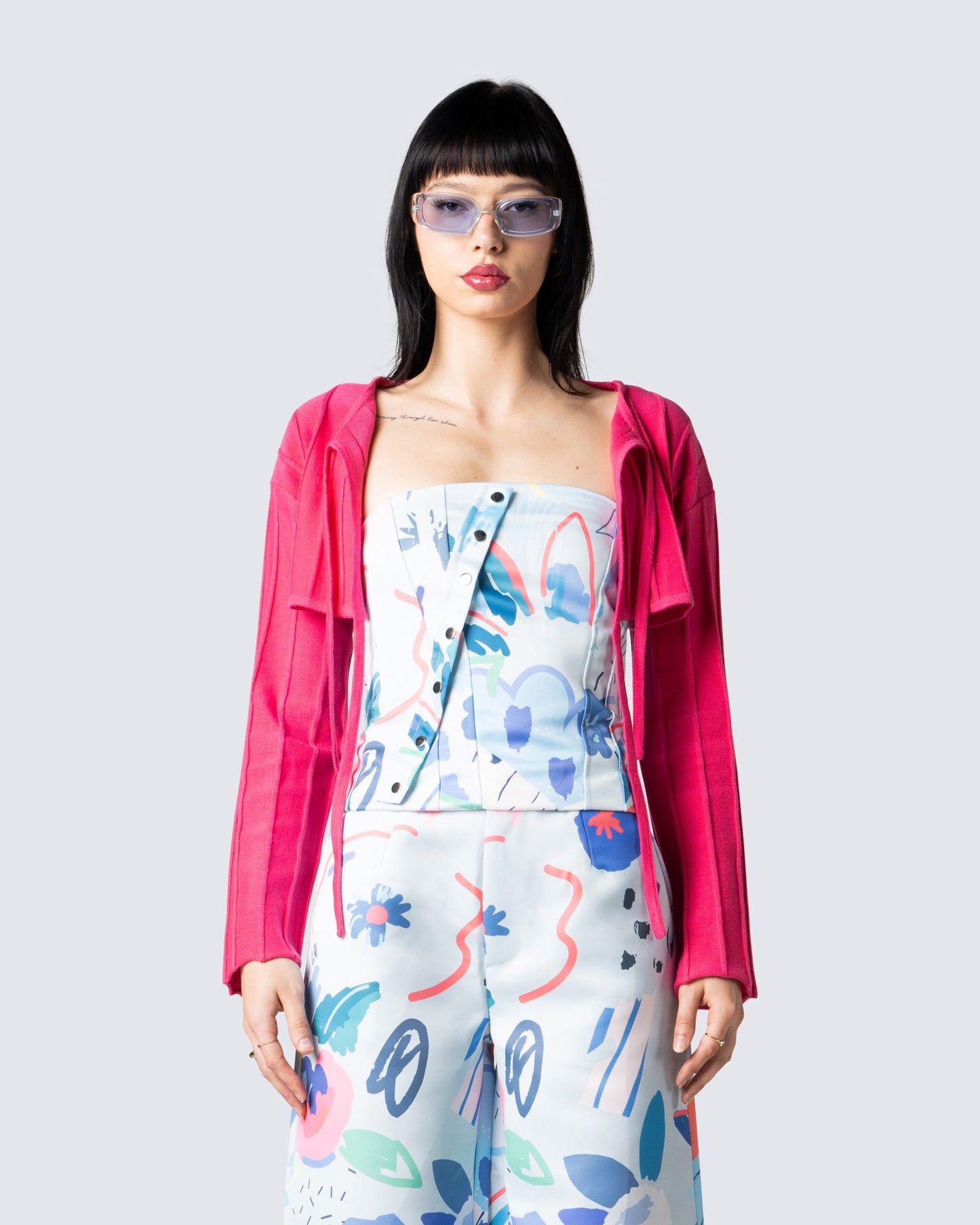 Dominic Pink Shrug Cardigan model front