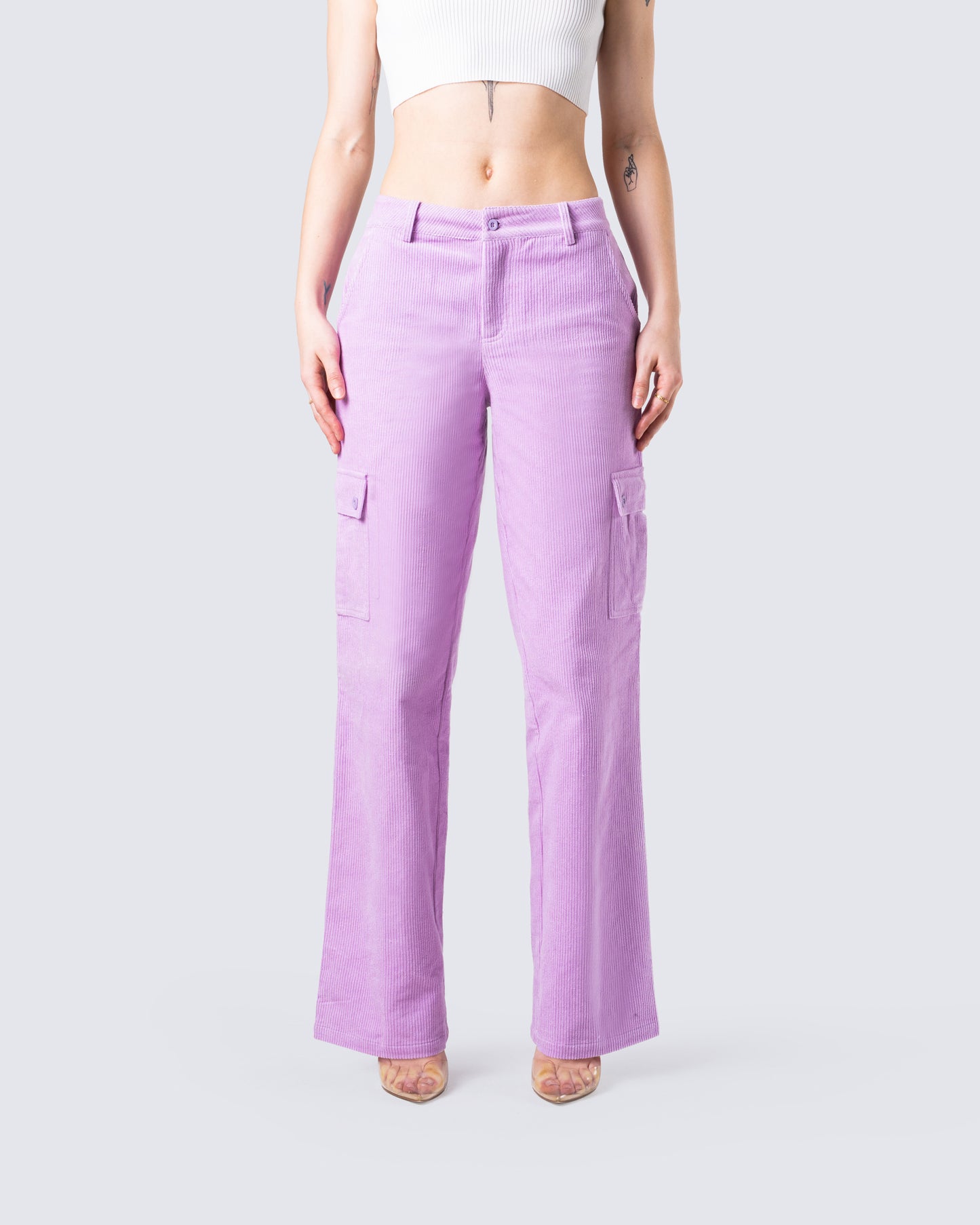 Lisa Lavender Corduroy Cargo Pant model front