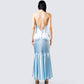 Anya Blue Cowl Low Back Gown