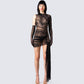 Serena Black Mini Dress and Gloves model front