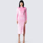 Eira Pink Backless Midi Dress model front