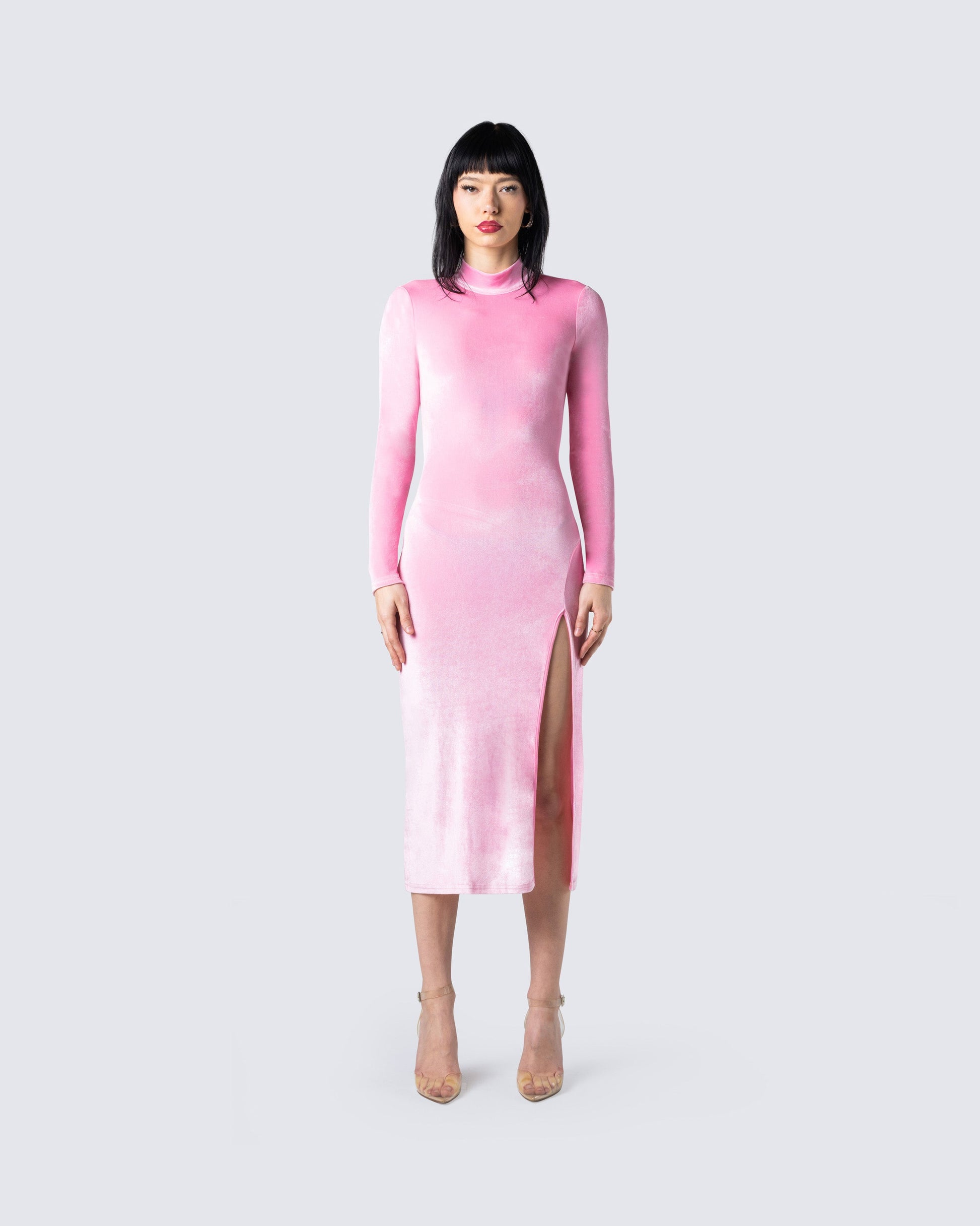 Eira Pink Backless Midi Dress model front