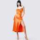 Alina Orange Satin Midi Dress