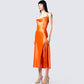 Alina Orange Satin Midi Dress