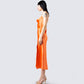 Alina Orange Satin Midi Dress