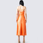 Alina Orange Satin Midi Dress