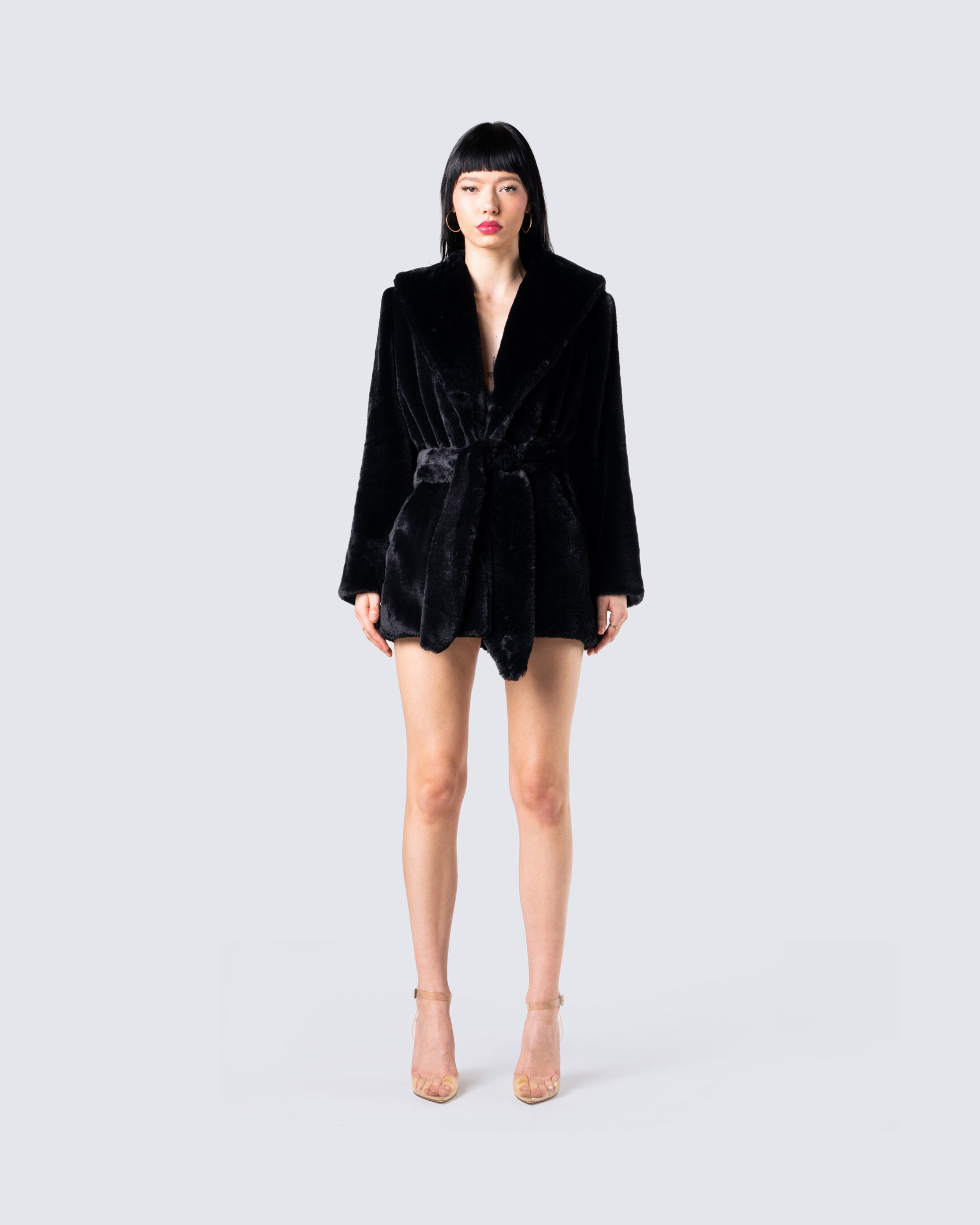Victoria Black Fur Coat model front
