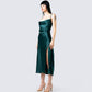 Alina Emerald Satin Midi Dress