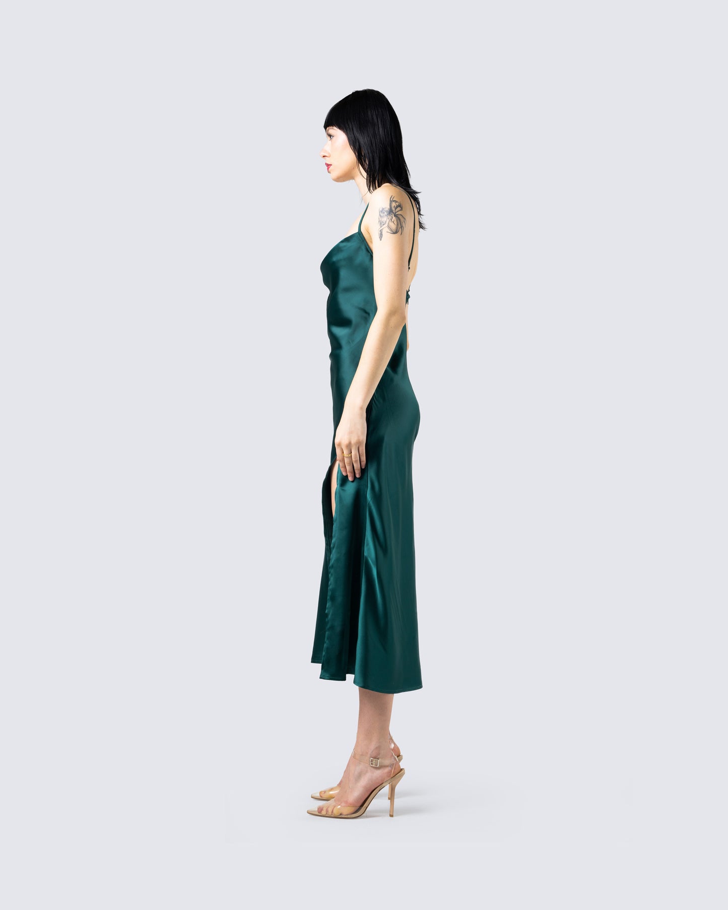 Alina Emerald Satin Midi Dress