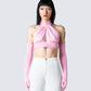 Emmy Pink Halter Crop Top model front
