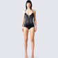 Aniyah Black Satin Romper model front