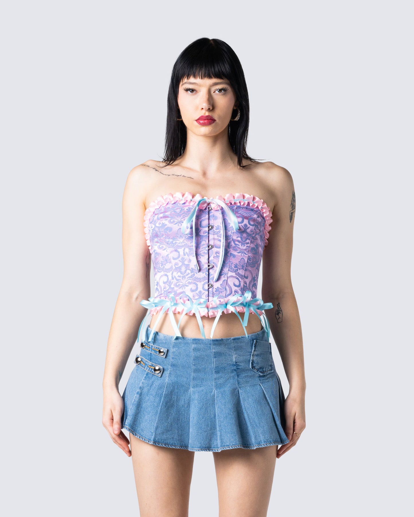 Dolly Blue Sweetheart Corset Top model front
