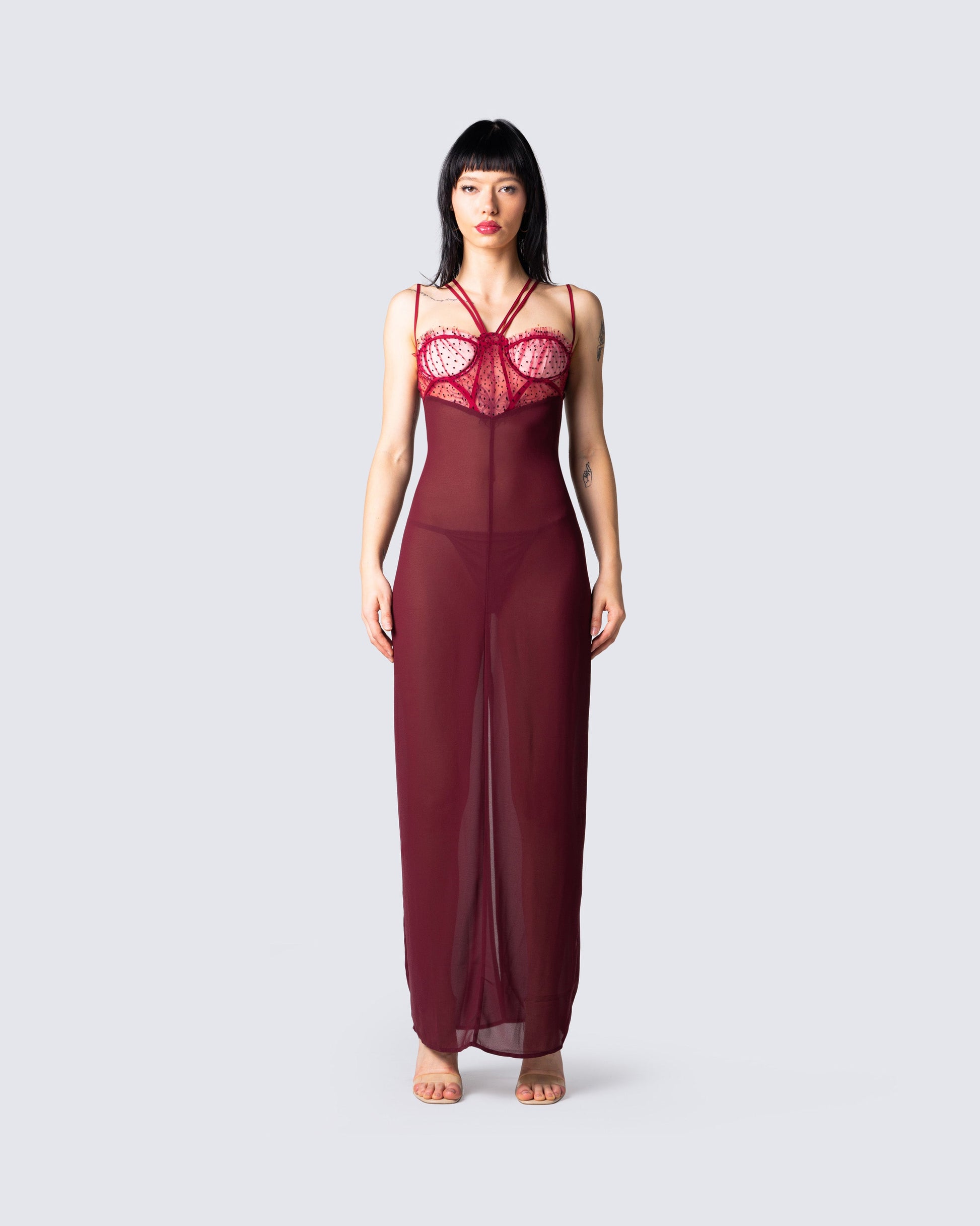Greta Red Corset Gown model front
