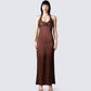 Leana Brown Halter Dress model front