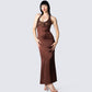 Leana Brown Halter Dress