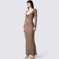 Abra Taupe Tie Front Top