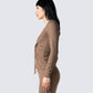Abra Taupe Tie Front Top