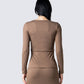 Abra Taupe Tie Front Top