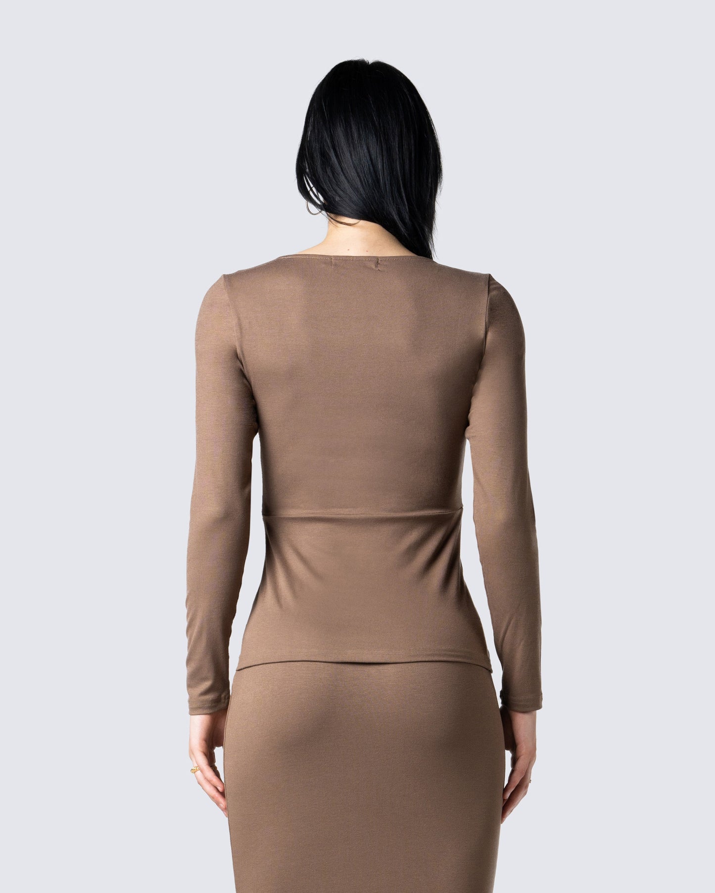 Abra Taupe Tie Front Top