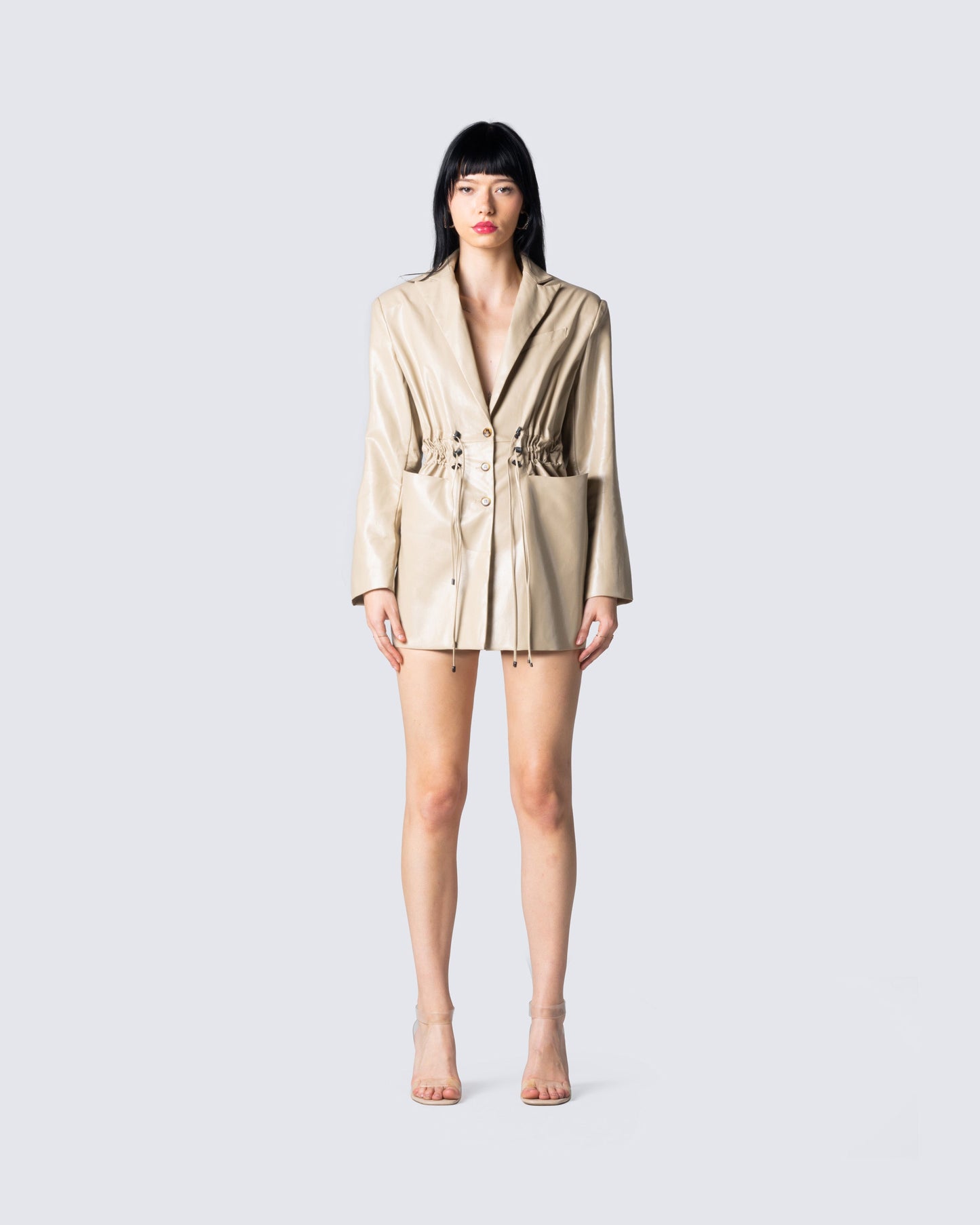 Lillie Vegan Leather Blazer Dress model front