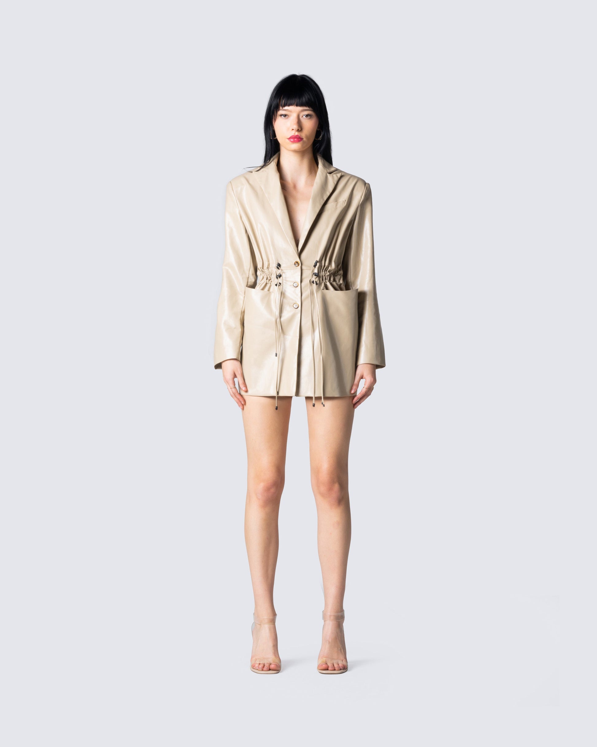 Lillie Vegan Leather Blazer Dress model front