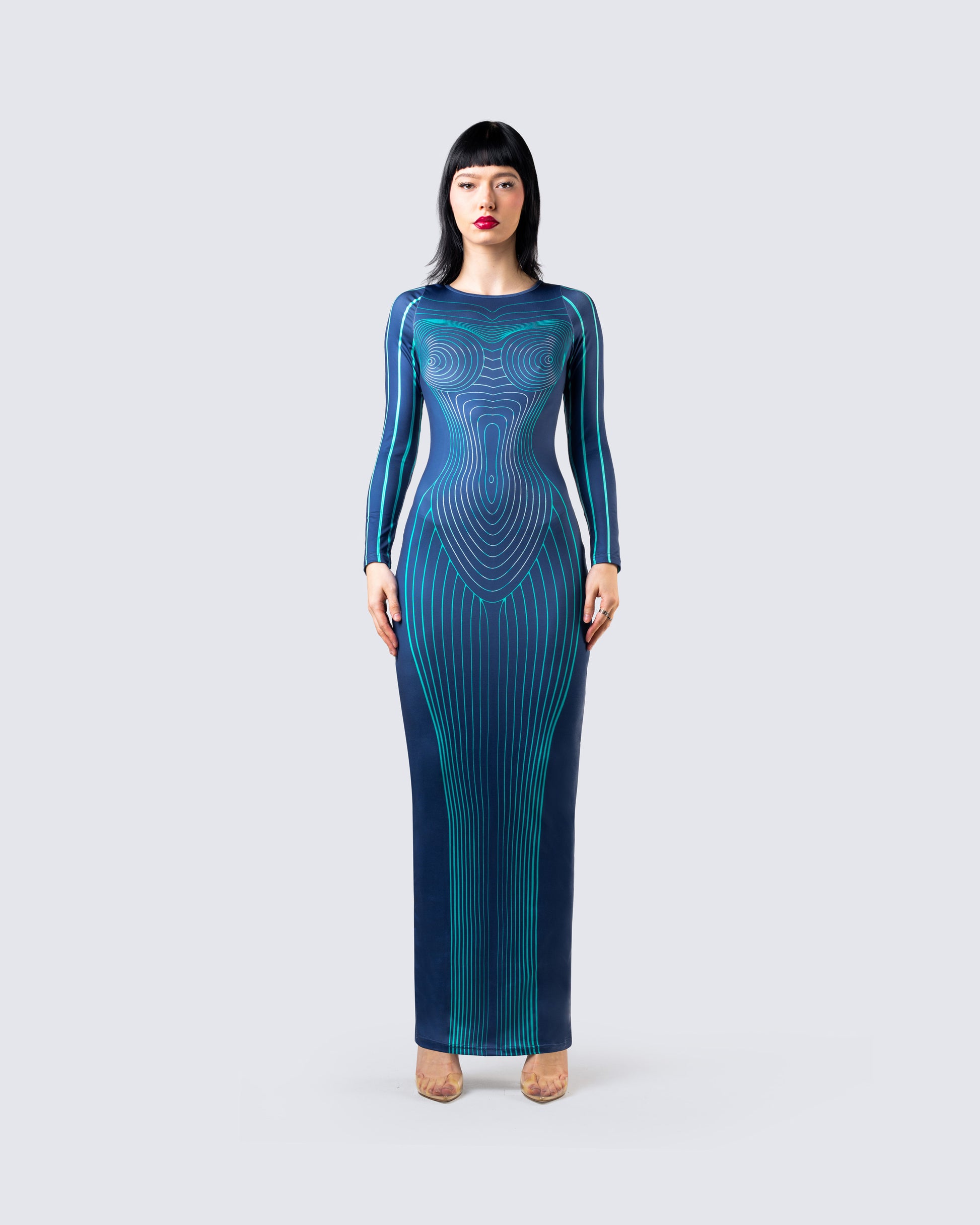 Larisa Body Print Knit Maxi Dress model front