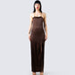 Claude Brown Satin Gown model front