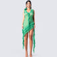 Christine Green Ruffled Mini Dress model front
