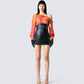 Monica Abstract Print Draped Top model front