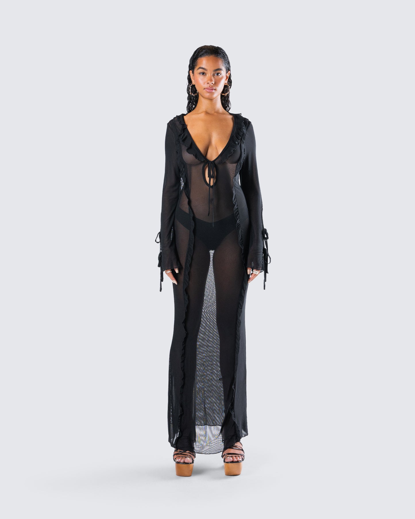 Florence Black Mesh Maxi Dress model front