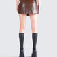 Lu Brown Vegan Leather Mini Skirt