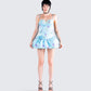 Tif Blue Satin Floral Bubble Dress model front