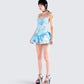 Tif Blue Satin Floral Bubble Dress