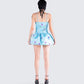 Tif Blue Satin Floral Bubble Dress