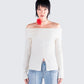 Zo Ivory Off Shoulder Sweater Top model front