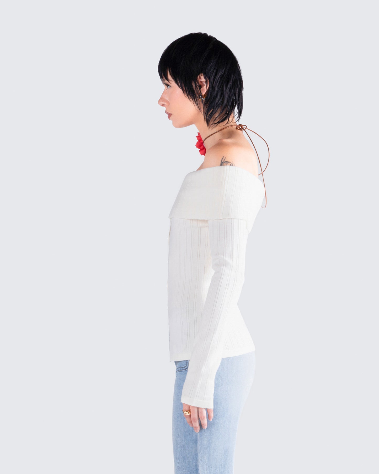 Zo Ivory Off Shoulder Sweater Top