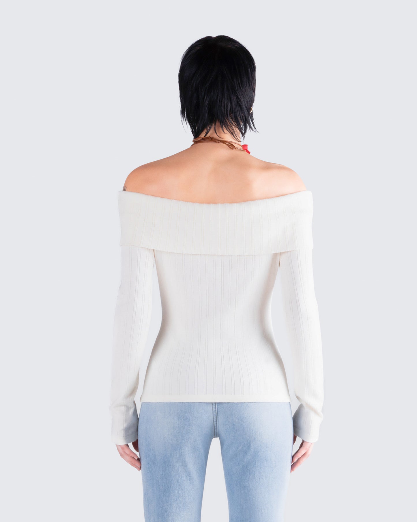 Zo Ivory Off Shoulder Sweater Top