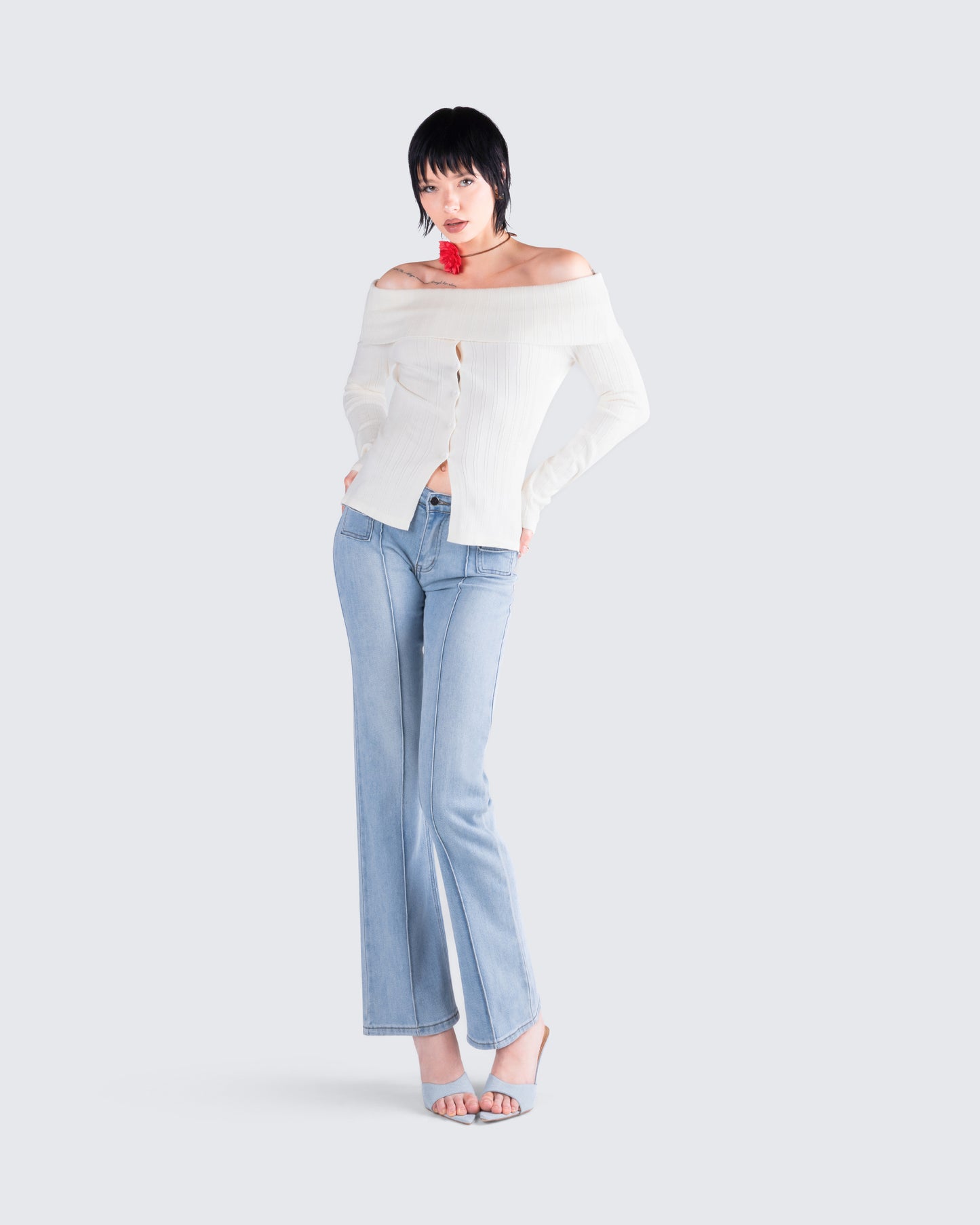 Zo Ivory Off Shoulder Sweater Top