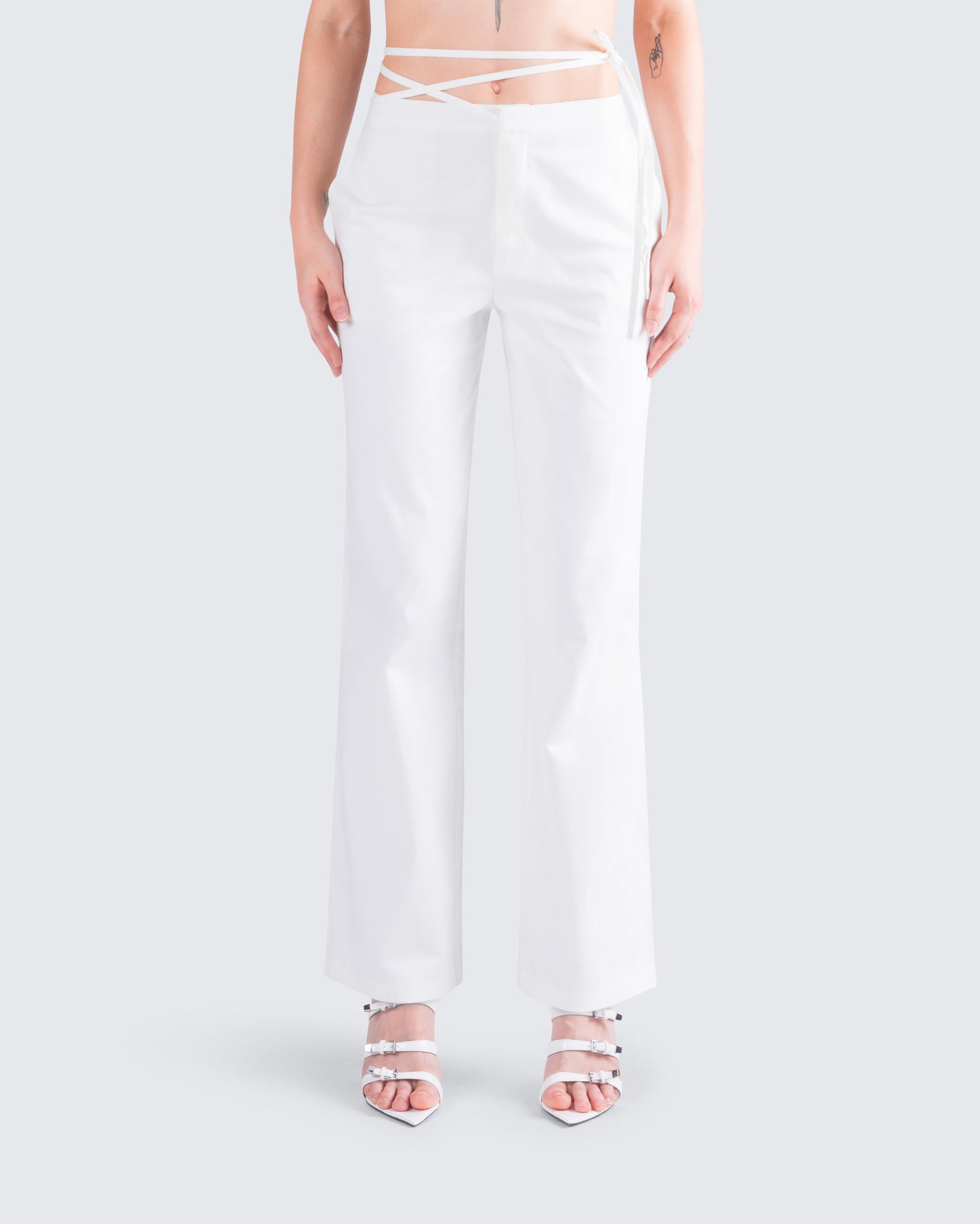 Bessie Ivory Low Rise Tie Pant model front