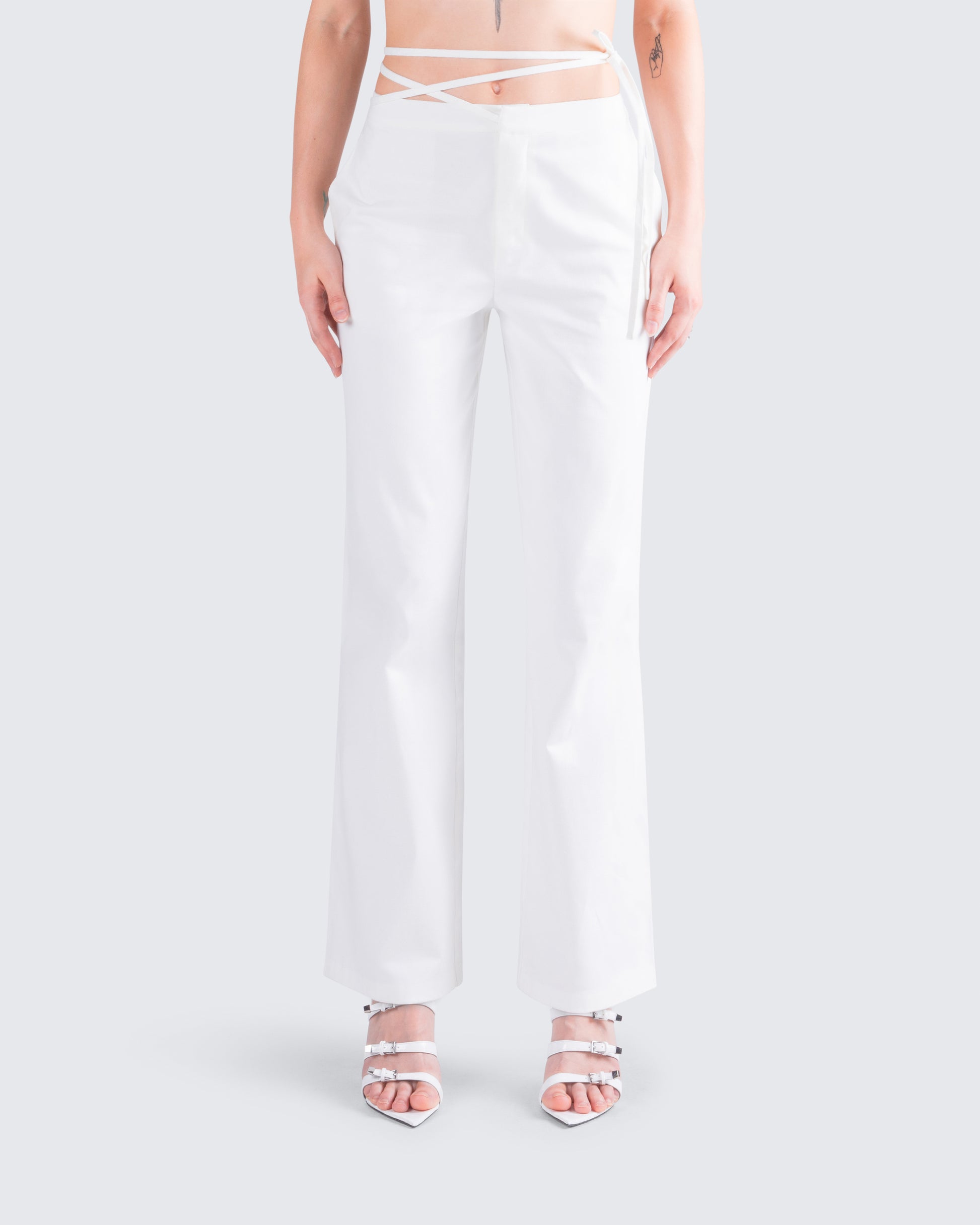 Bessie Ivory Low Rise Tie Pant model front