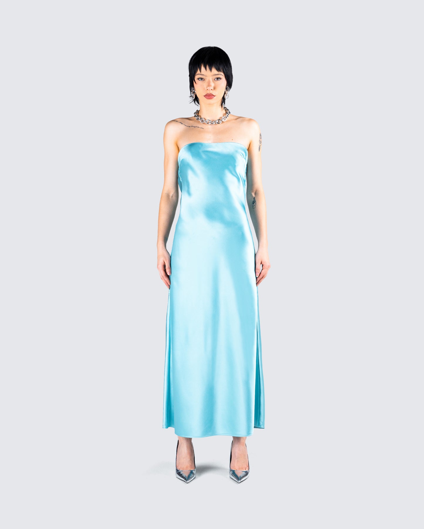 Jayden Aqua Strapless Dress model front
