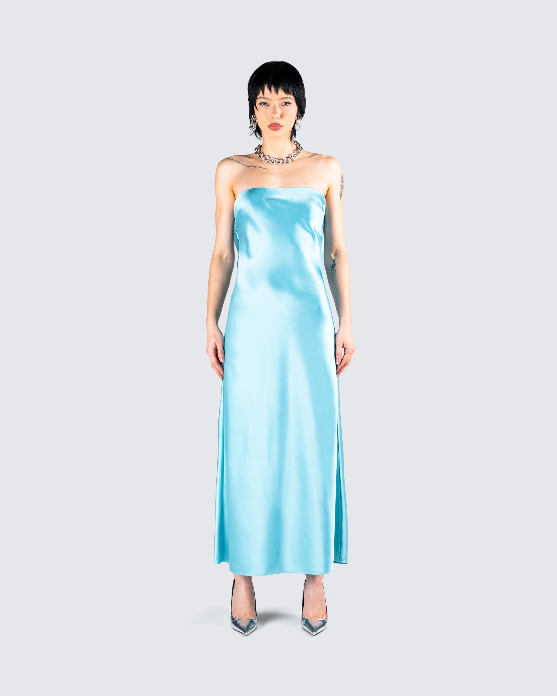 Jayden Aqua Strapless Dress model front
