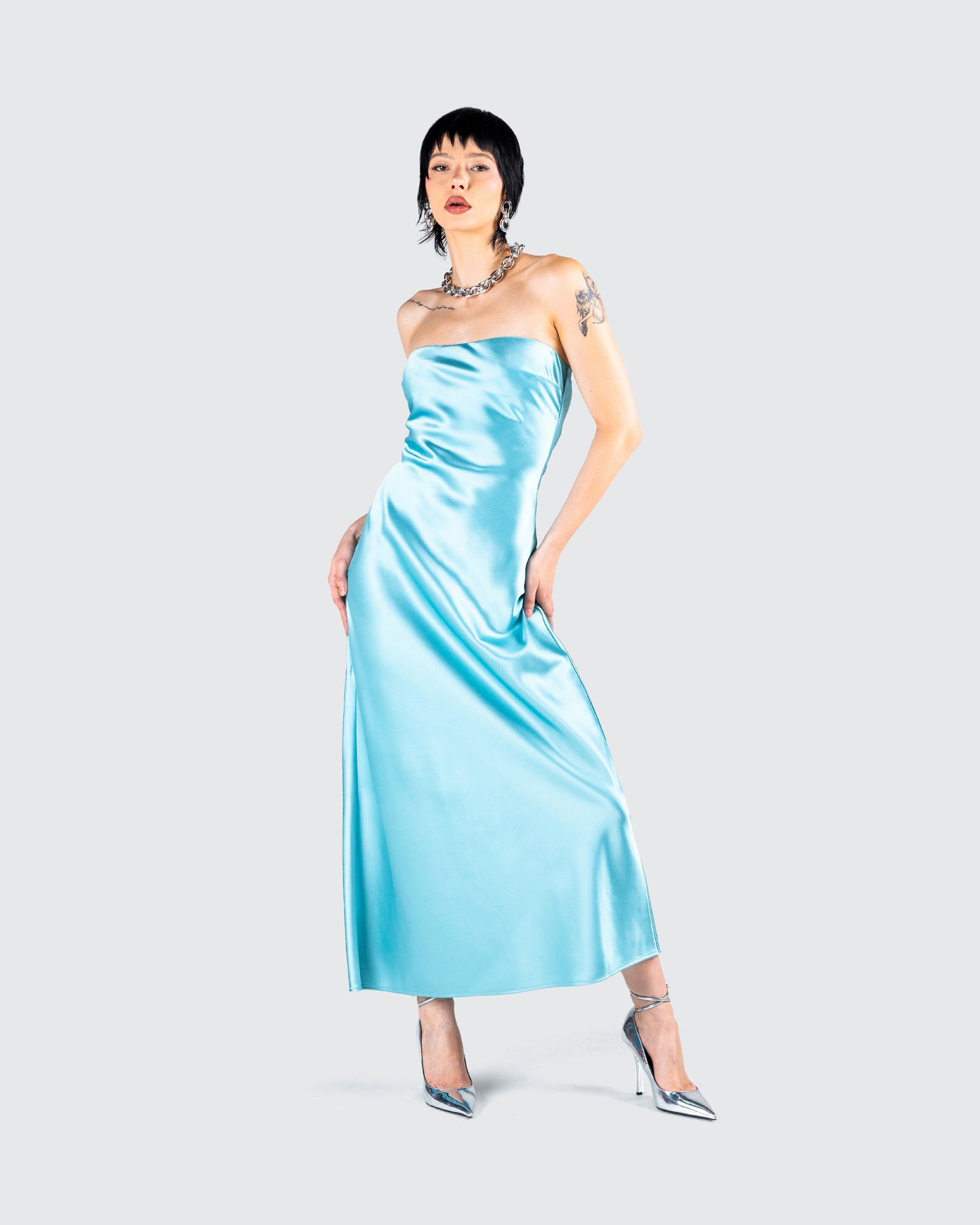 Jayden Aqua Strapless Dress