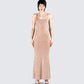 Lan Nude Rhinestone Maxi Dress model front