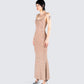 Lan Nude Rhinestone Maxi Dress