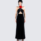 Nala Black Rhinestone Velvet Gown model front