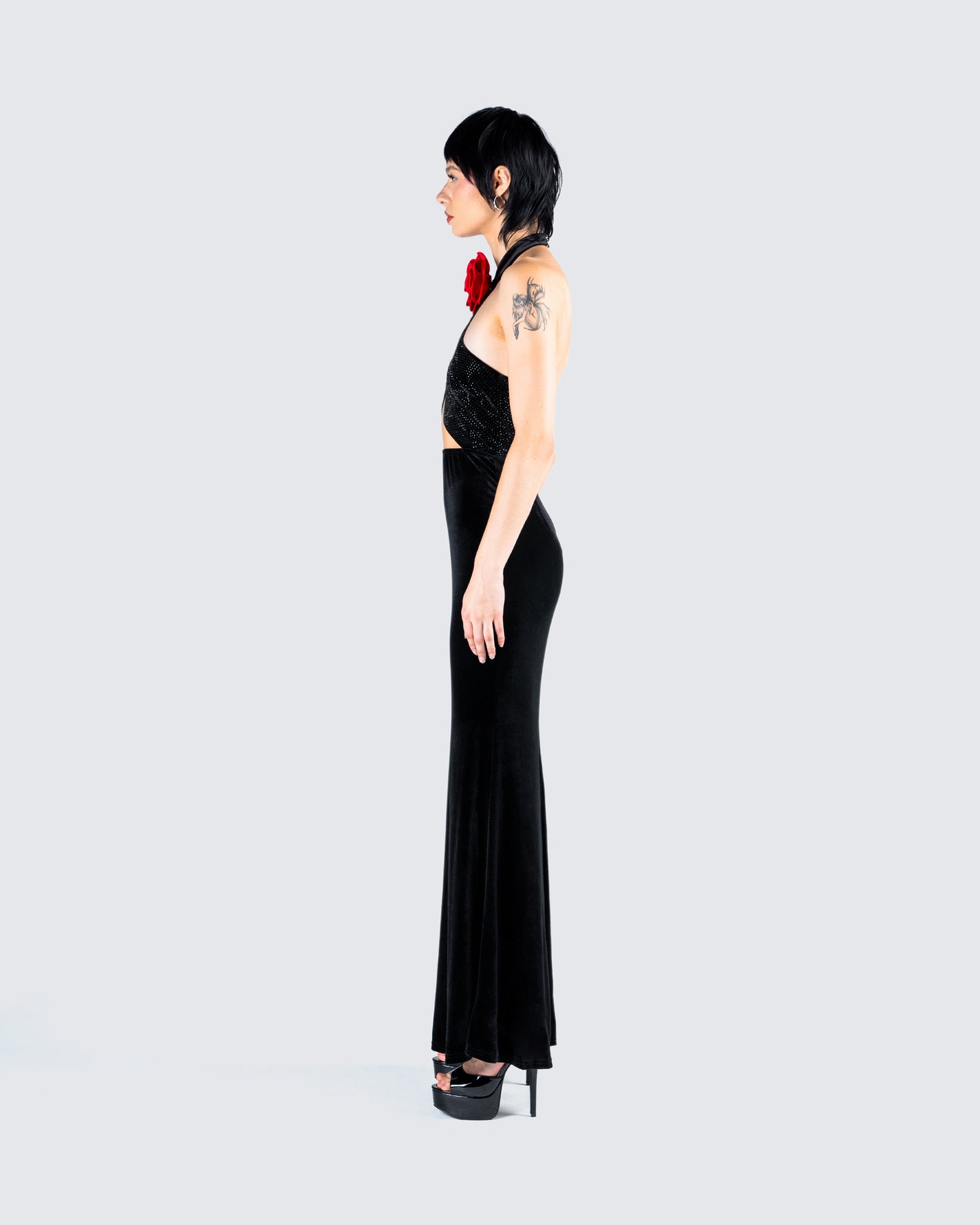 Nala Black Rhinestone Velvet Gown