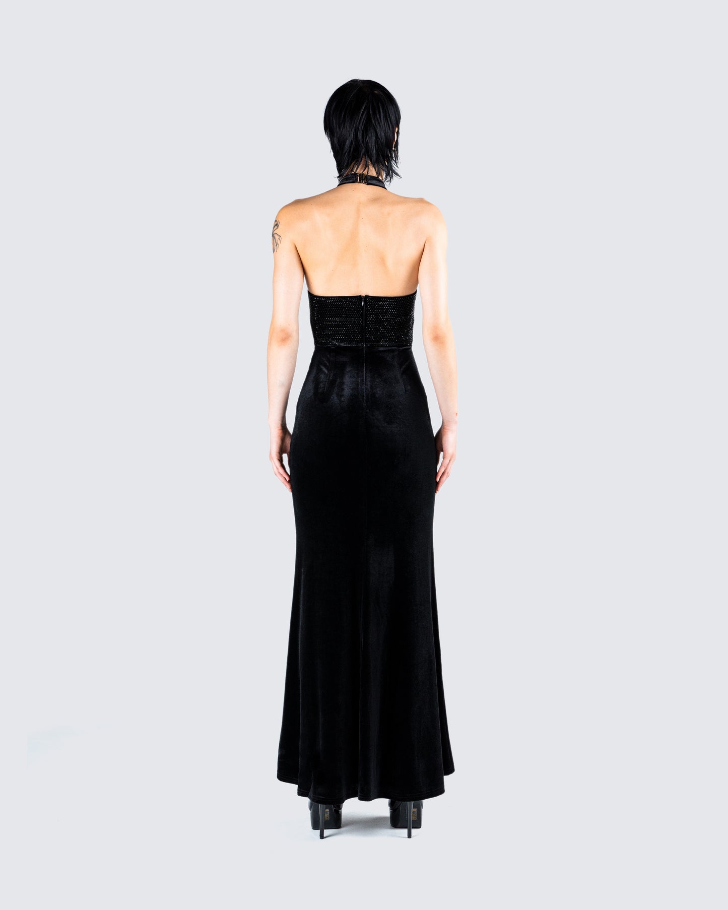 Nala Black Rhinestone Velvet Gown