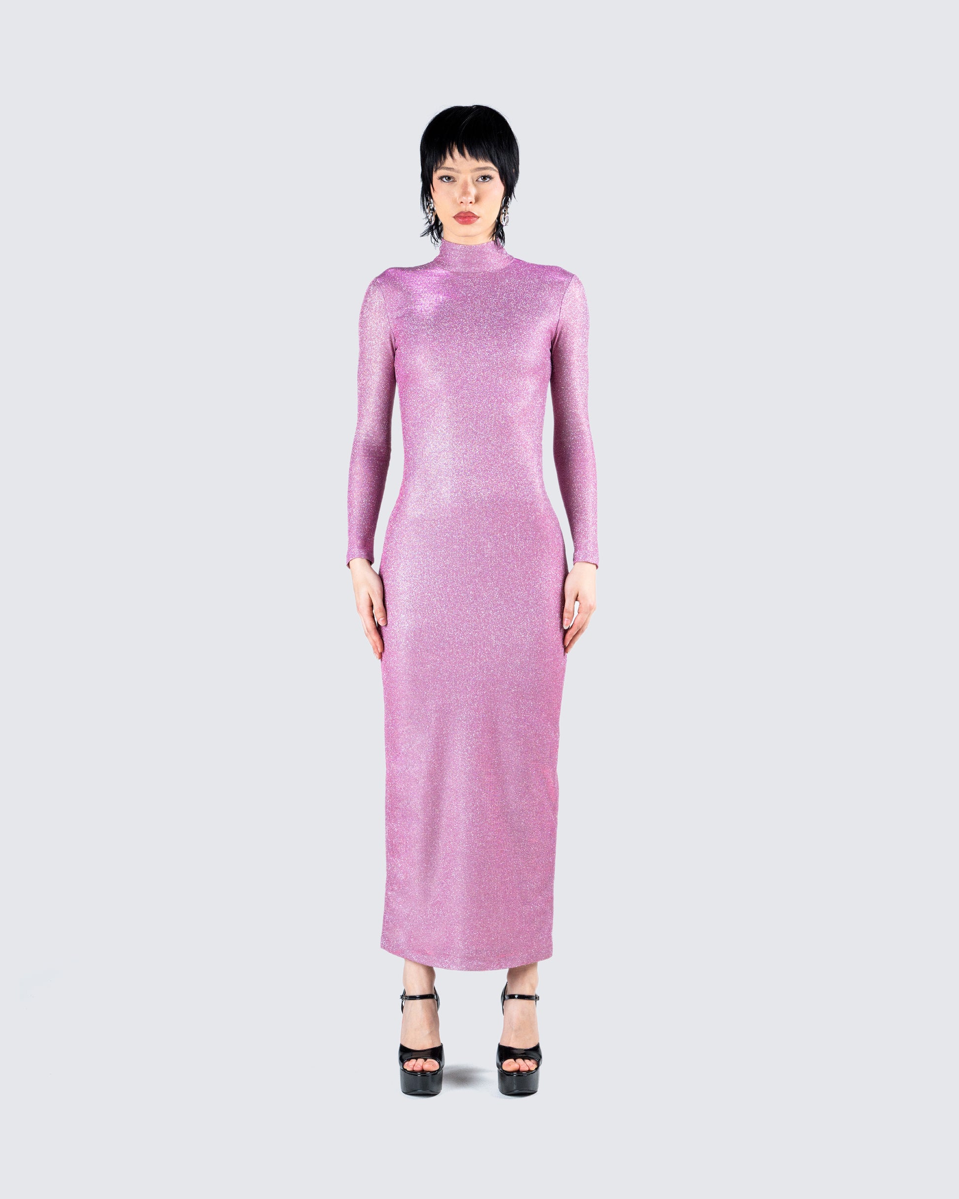 Sy Pink Shimmer Knit Maxi Dress model front